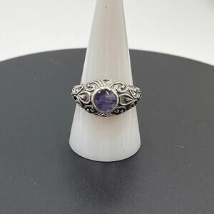 *BJC 925 Samuel Bedham Bezel Cabachon Amethyst Tanzanite Sterling Silver Ring 10
